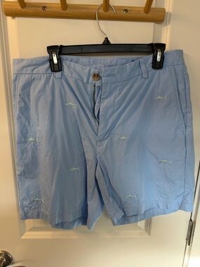 Vineyard Vines Light Blue Embroidered Fish Flat Front Shorts